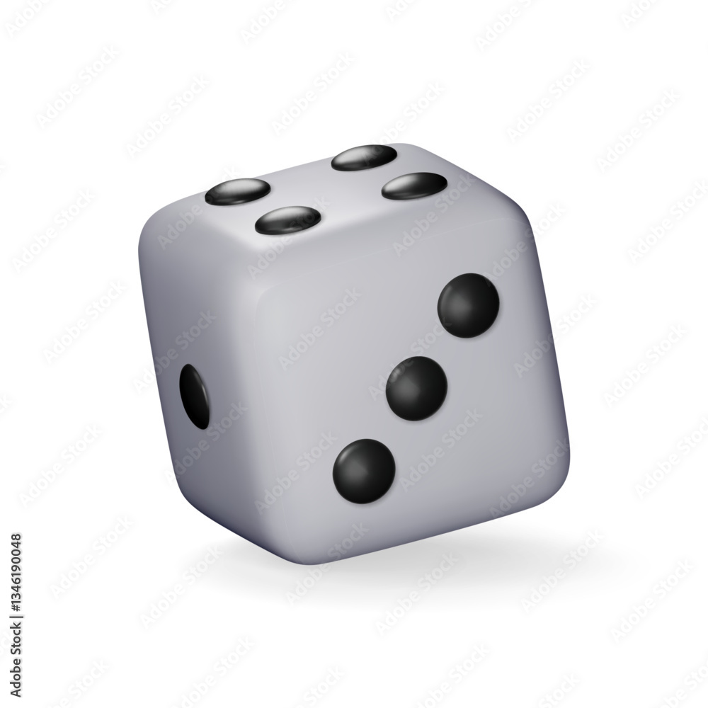 3D dice white playing cube isolated on white. Render rolling dice cube with dots icon. Idea of random choice or decision. Poker dice gambling casino, bet and sports. Vector illustration 3D dice white playing cube isolated on white. Render rolling dice cube with dots icon. Idea of random choice or decision. Poker dice gambling casino, bet and sports. Vector illustration