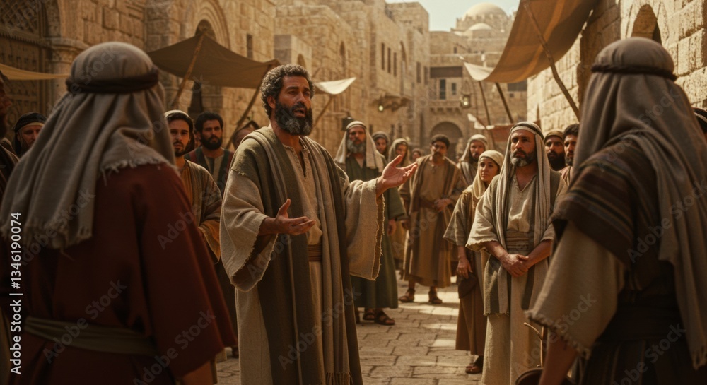Fototapeta premium The Apostle preaches about the Resurrection of Jesus Christ, Repentance, Judea, Jerusalem.