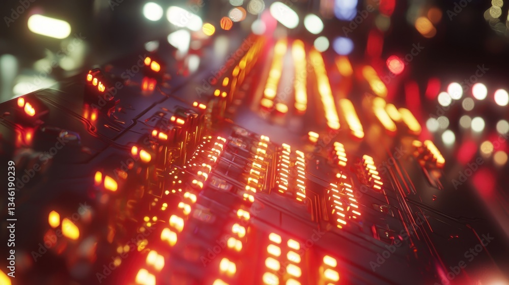 Futuristic Control Panel Glowing with Orange Lights at Night Futuristic Control Panel Glowing with Orange Lights at Night