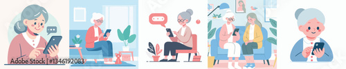 vector grandma playing cellphone