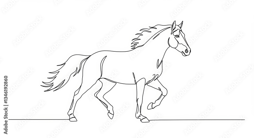 Fototapeta premium Elegant minimalist line drawing of a galloping horse, expressing freedom and movement