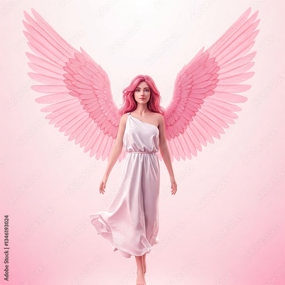 A young angal walks from a pink background A young angal walks from a pink background