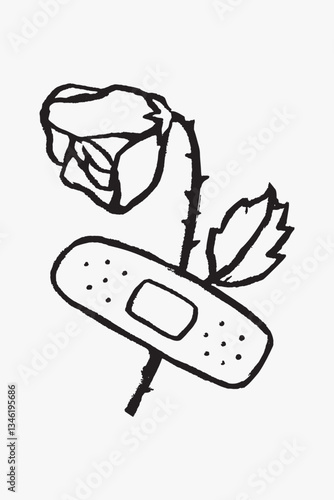 Shrivel rose bandage doodle illustration vector