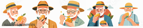 vector of grandfather eating mango