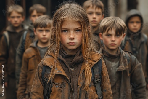 Young Asian Children Laboring in Dirty Factory Facing Poverty and Abuse Child Slavery
