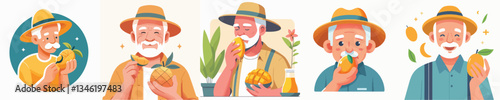 vector of grandfather eating mango