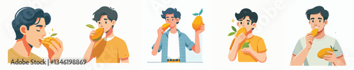 vector of young man eating mango
