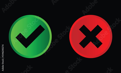 tick and cross buttons icon, yes and no button icon, checkmark icon on white background.
