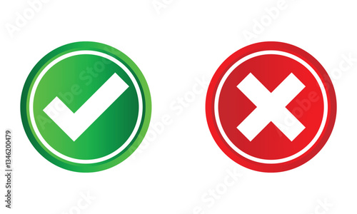 tick and cross buttons icon, yes and no button icon, checkmark icon on white background.