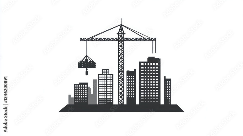 Obraz premium Construction Crane Lifting Materials Cityscape