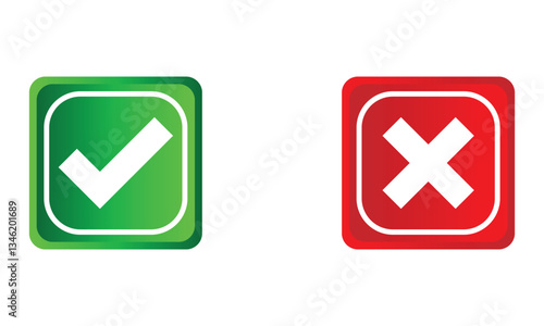 tick and cross buttons icon, yes and no button icon, checkmark icon on white background.