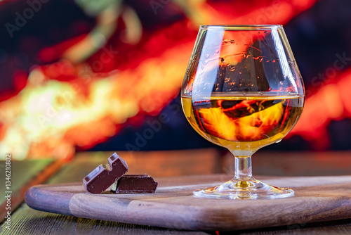 glass of red cognac on the table