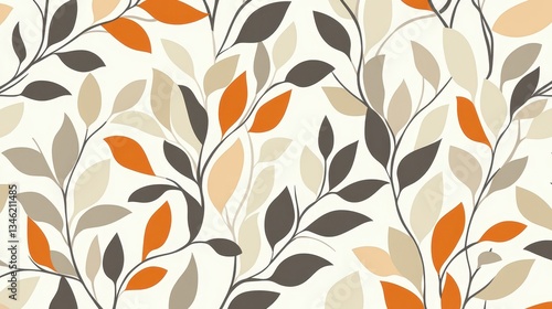 Autumn Leaves Seamless Pattern with Fall Foliage Background.