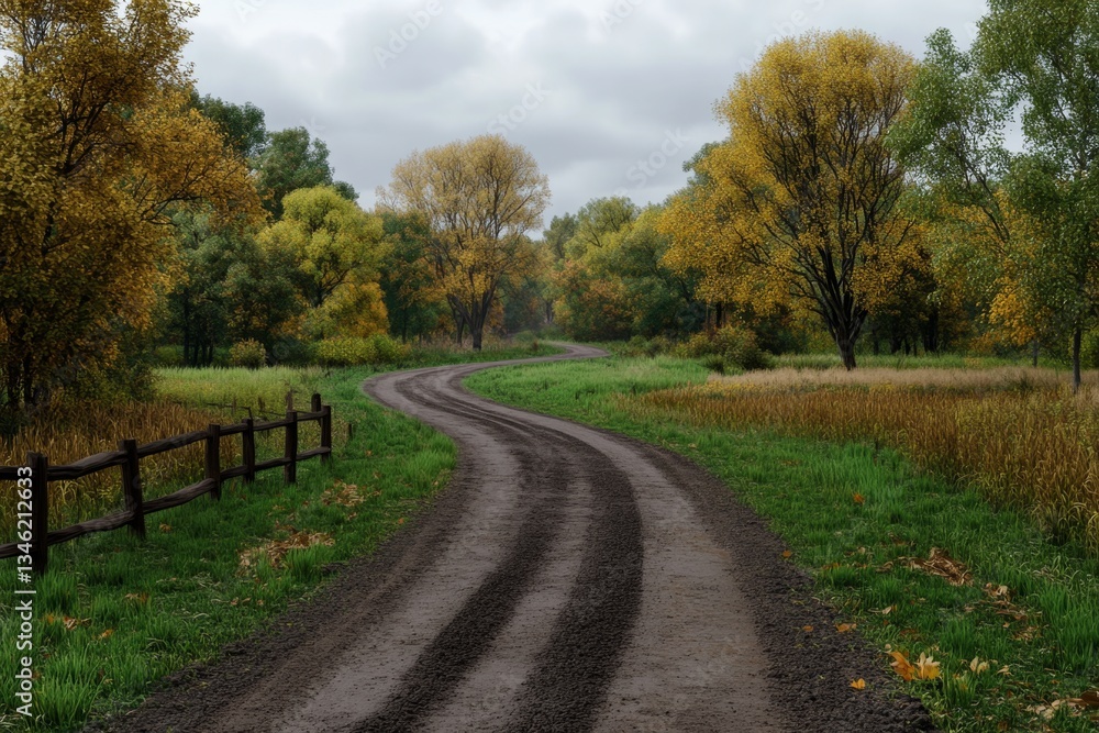 A high-quality 3D render of a quiet rural road, with photorealistic textures of dirt, gravel, and roadside grass A high-quality 3D render of a quiet rural road, with photorealistic textures of dirt, gravel, and roadside grass