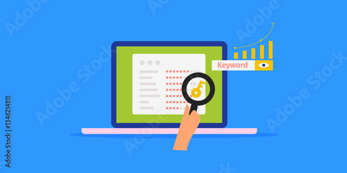 Keyword tracking software tool display SERP ranking, search volume and competitor data on dashboard screen. Selecting keyword for SEO and PPC campaign based on data.