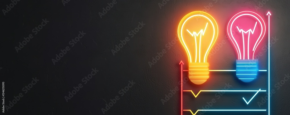 Strategic planning goals optimization concept. Lightbulbs illuminating ideas with a graph in the background. Strategic planning goals optimization concept. Lightbulbs illuminating ideas with a graph in the background.