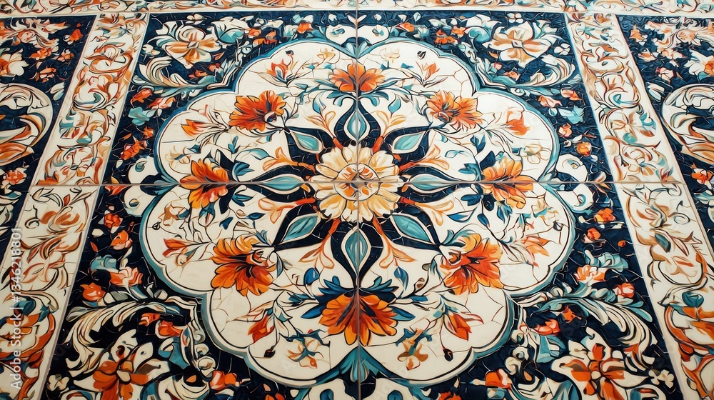 Fototapeta premium Intricate Floral Tile Design: A Symphony of Colors and Patterns