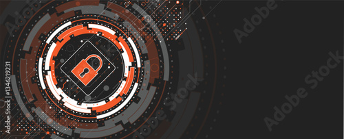 Cyber security lock on circuit board abstract concept