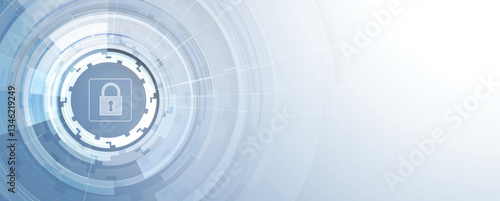 Cyber security lock on circuit board abstract concept