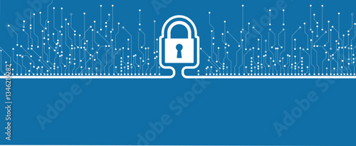 Cyber security lock on circuit board abstract concept