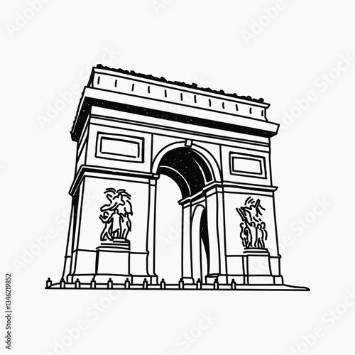 Arc De Triomphe France hand drawn illustration vector