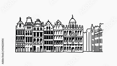 Grand Place Belgium hand drawn illustration vector