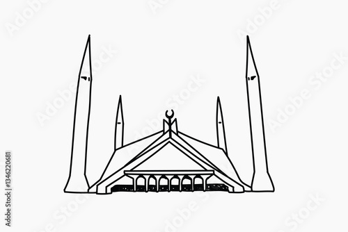 Faisal Mosque Pakistan hand drawn illustration vector