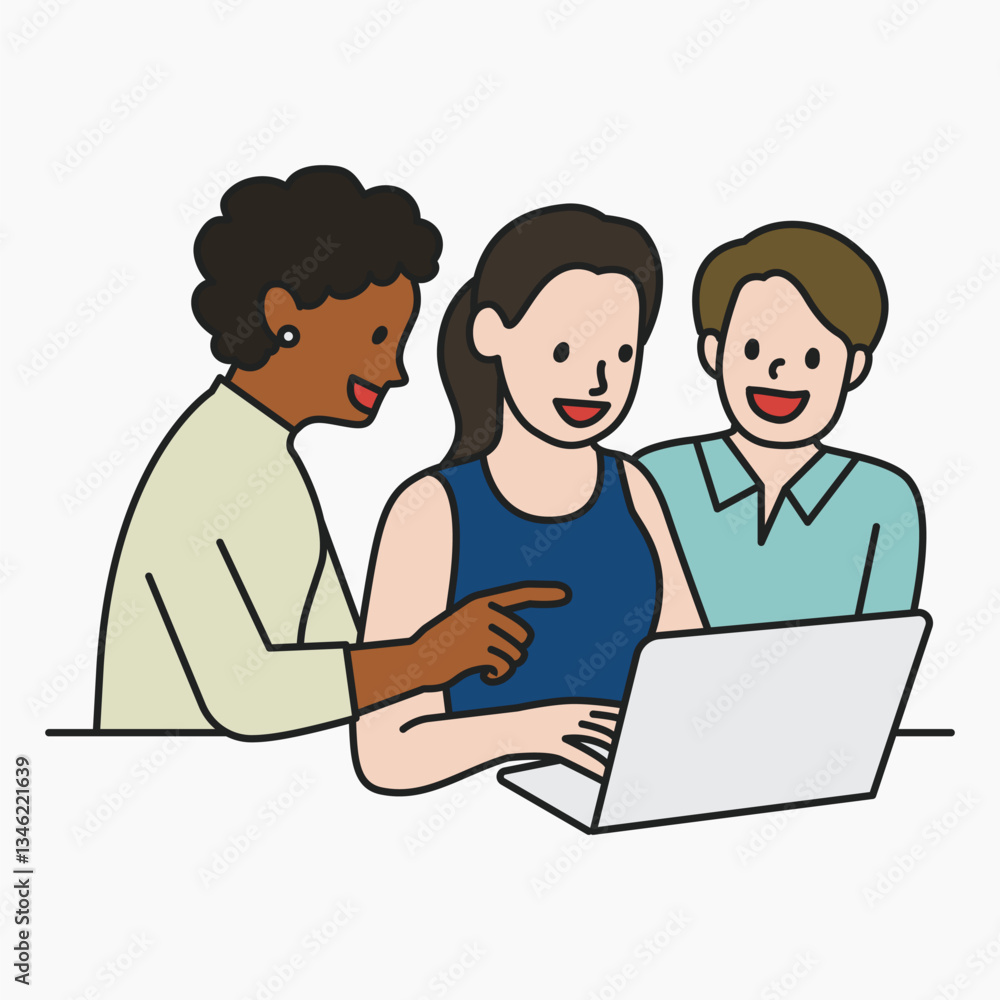 Diverse colleagues work on computer notebook brainstorming collage element vector Diverse colleagues work on computer notebook brainstorming collage element vector
