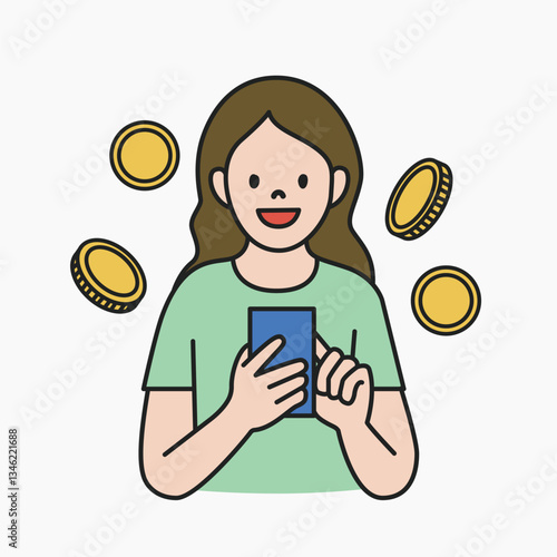 Woman using calculator managing household budget collage element vector