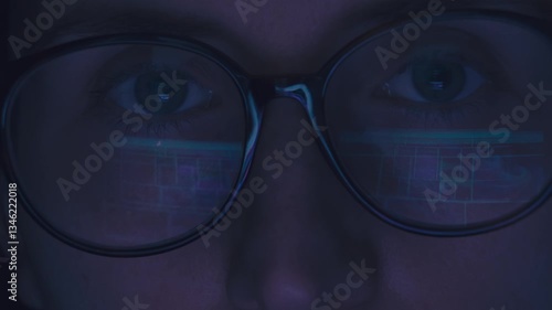 Wallpaper Mural Glasses and eyes of girl working at a computer. Reflection of the monitor screen. Technology, business, work concept Torontodigital.ca