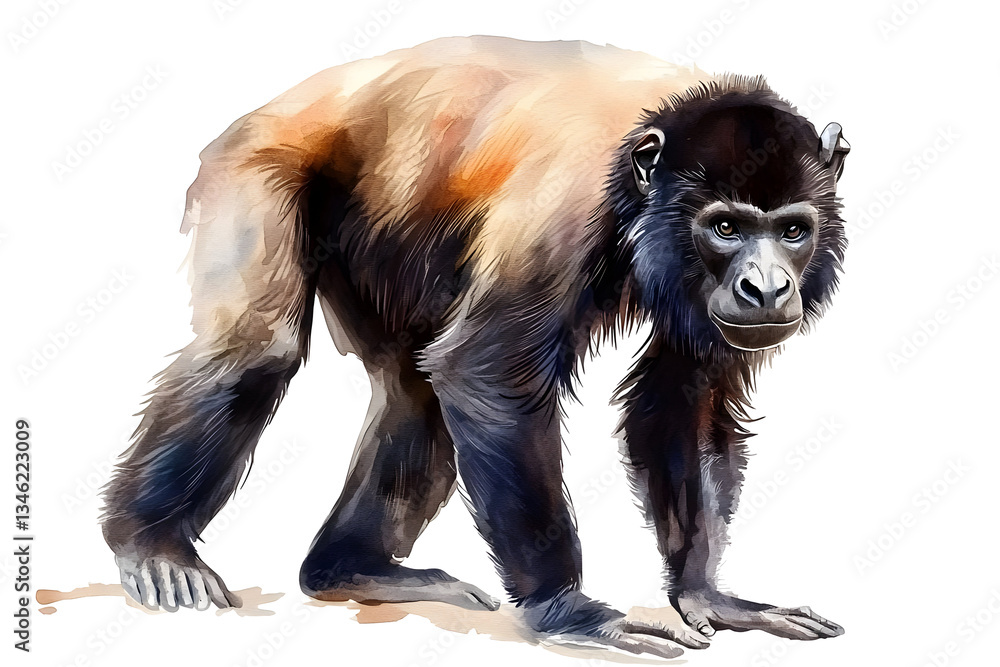 Fototapeta premium Watercolor Illustration of a Detailed Monkey Animal with Transparent Background a Primate Mammal Wildlife Illustration Isolated in Tropical Jungle