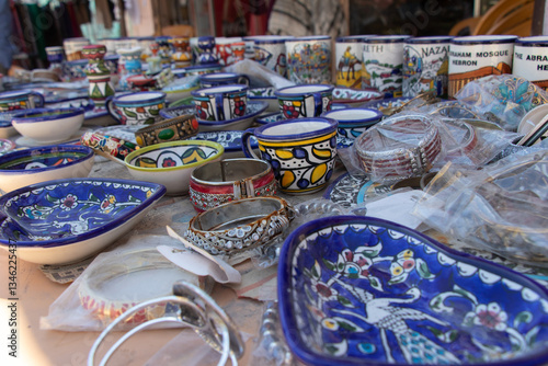 Handmade ceramics market in the street of Khalil city, Palestine. Hebron - Israel: 21 April 2022.