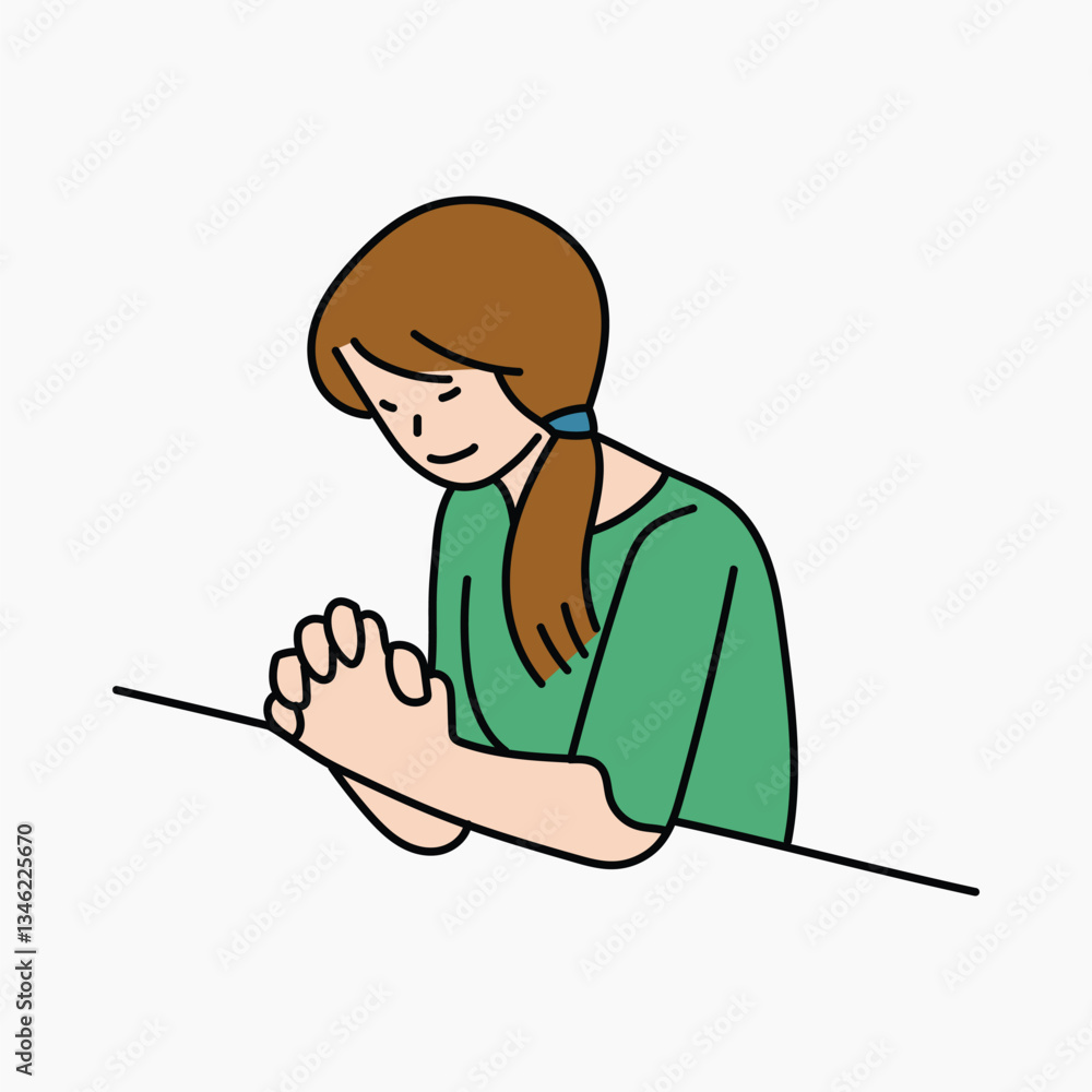 Young girl praying doodle collage element vector Young girl praying doodle collage element vector
