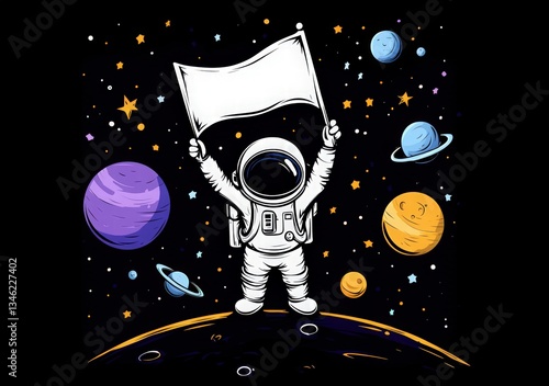 Cosmonautics Day. rocket soaring through space with planets and stars in a paper-cut style, set against a dark blue background.