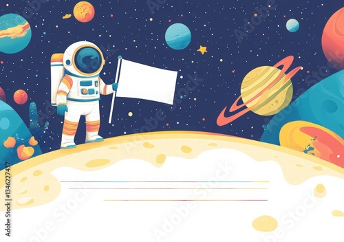 Cosmonautics Day. rocket soaring through space with planets and stars in a paper-cut style, set against a dark blue background.