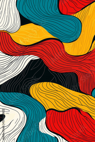 Abstract colorful illustration of waves and curves.