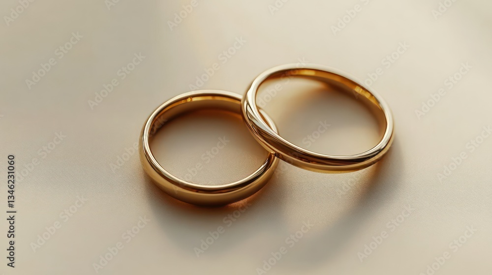 Gold wedding rings on a cream backdrop symbolizing love commitment elegance and timeless style Gold wedding rings on a cream backdrop symbolizing love commitment elegance and timeless style