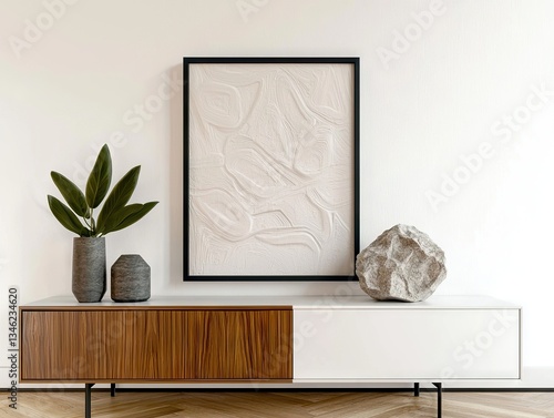 Modern living room decor featuring minimalist artwork and stylish furniture in a bright airy space