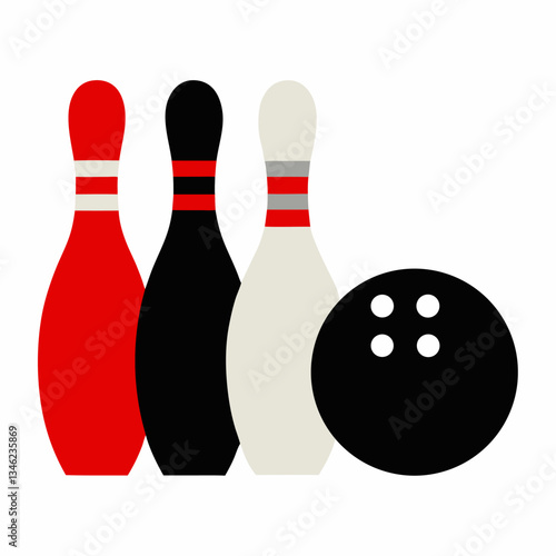 Bowling Pins and Ball. Vector on white background. 