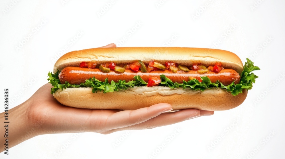 Collage with photos of hand holding tasty hot dogson white background, closeup Collage with photos of hand holding tasty hot dogson white background, closeup