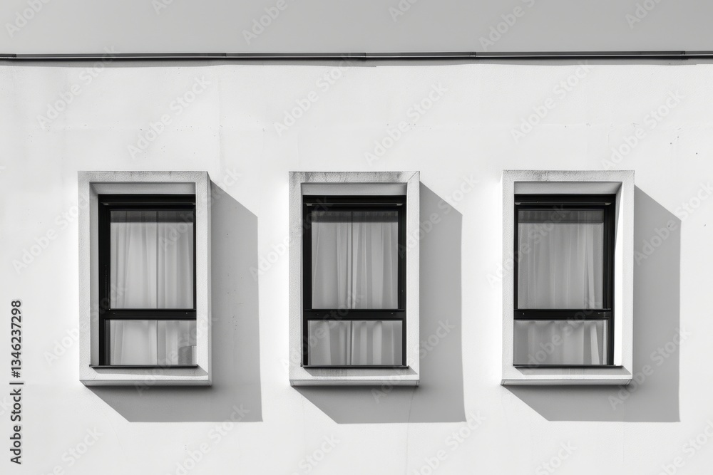 Minimalist White Wall with Three Windows Minimalist White Wall with Three Windows
