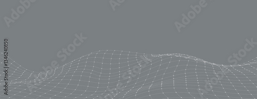 Gray background with a wavy grid pattern. The background is smooth and modern. Gray color enhances the sleek background design. Abstract digital wave grid, gradient background vector