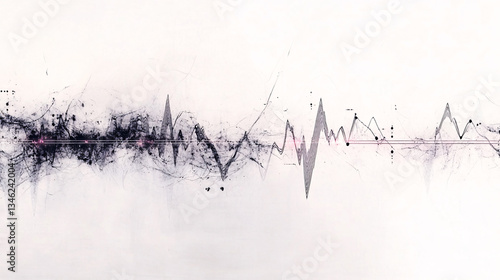 a stylized waveform in black and pink with grunge textures and splatter effects spans horizontally over a pale background
