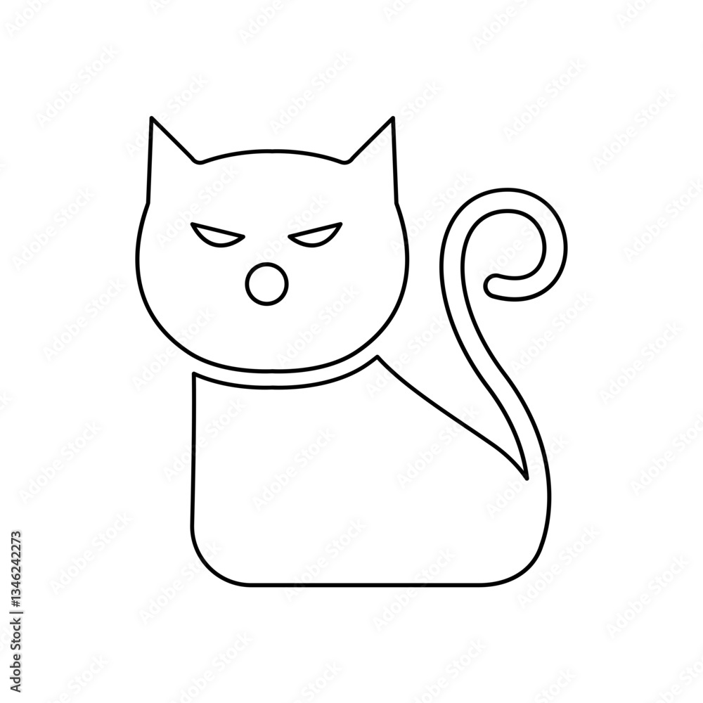 Naklejka premium Black cat icon in line style