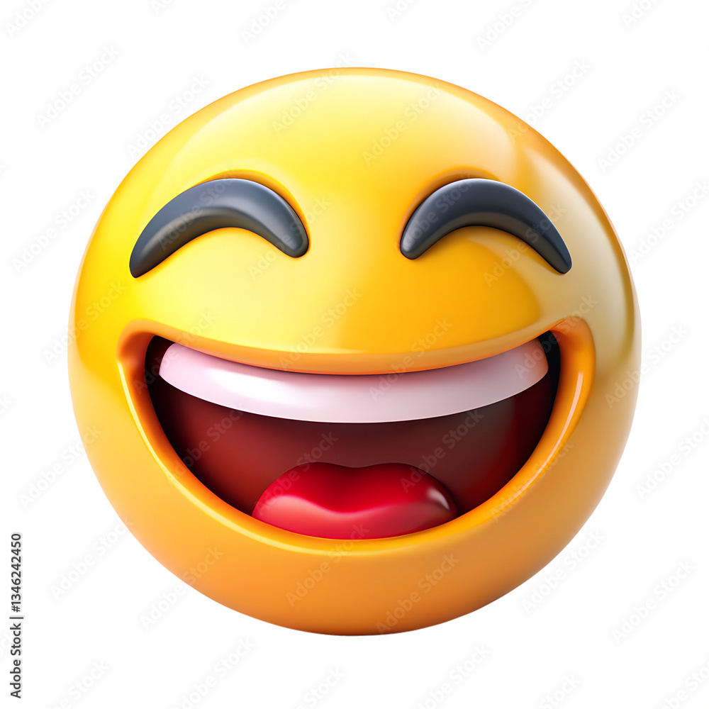 Obraz premium Funny laughing emoji icon, smile emoji cartoon for Chat, Social media, and stickers on transparent background