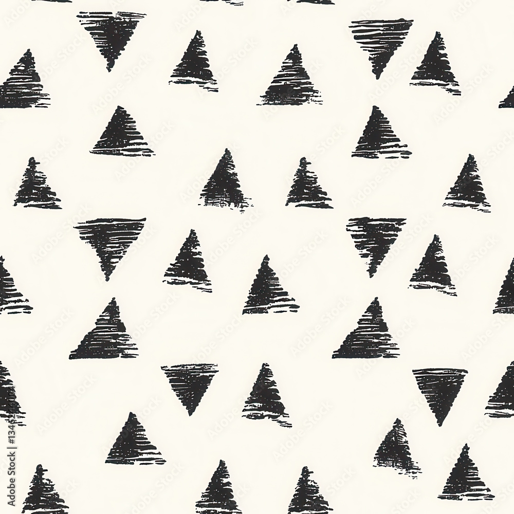 Obraz premium Minimalist Textile Seamless Pattern Minimalist black triangle pattern on white background with textured, hand drawn style