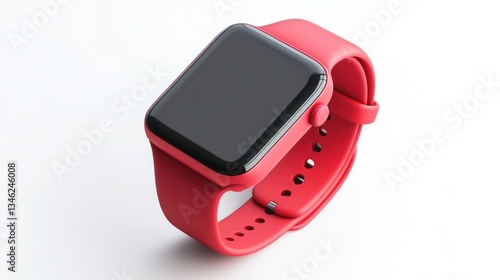 Red Smartwatch with blank screen on white background.