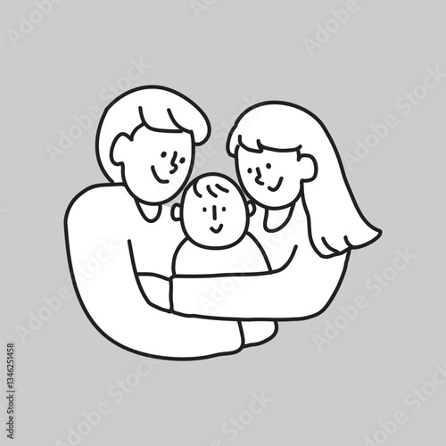 Single family mother father baby flat line vector