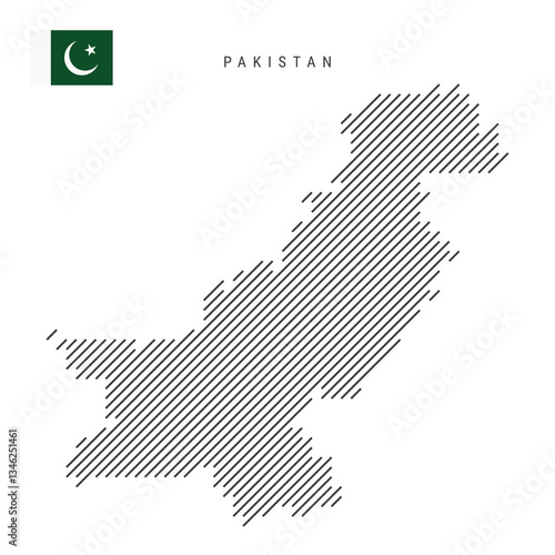 Pakistan map from pattern of black slanted parallel lines. Flat vector illustration isolated on white
