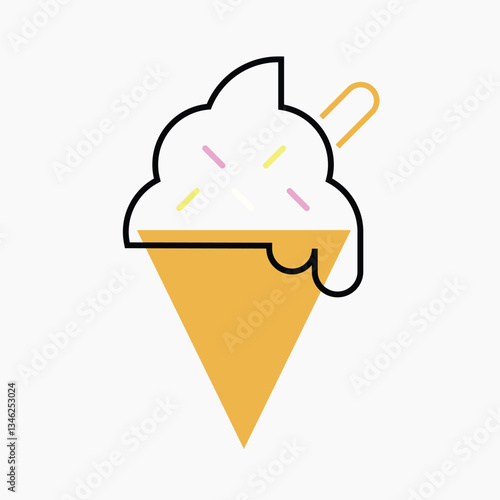 Ice-cream cone food icon, line art design vector